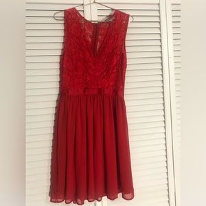 ASOS Scalloped Lace Skater Dress in Red